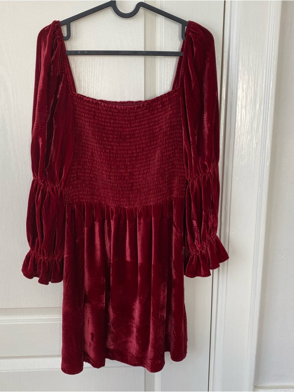 $278 Reformation Albi Burgundy Velvet Velour Silk Puff Sleeves Mini Dress Size M - Picture 4 of 14